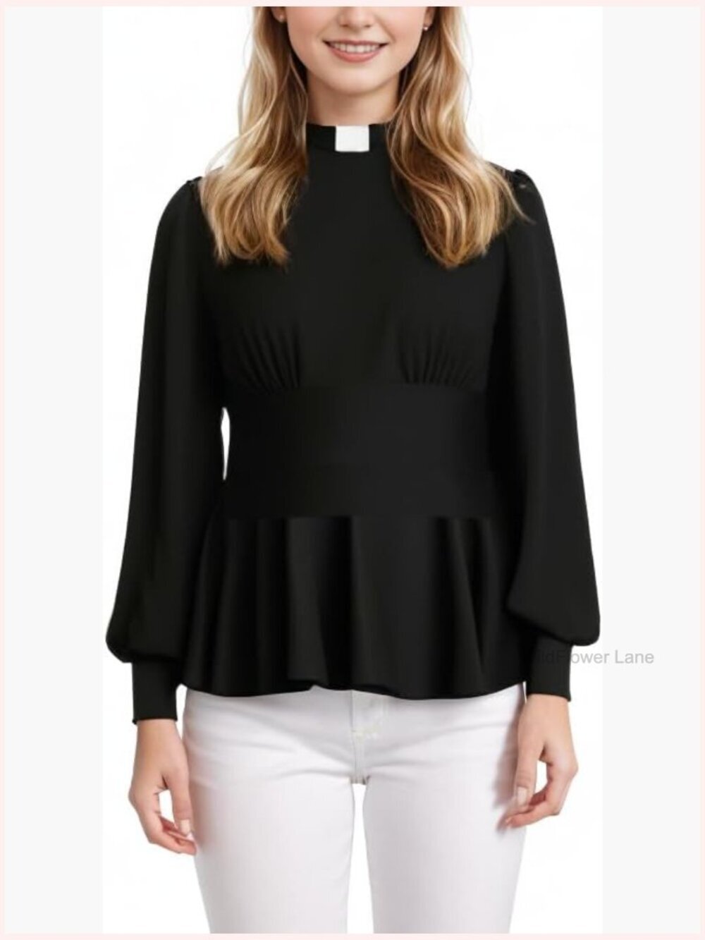 Women's Clergy Blouse with Tab Collar Long Sleeve Church Top